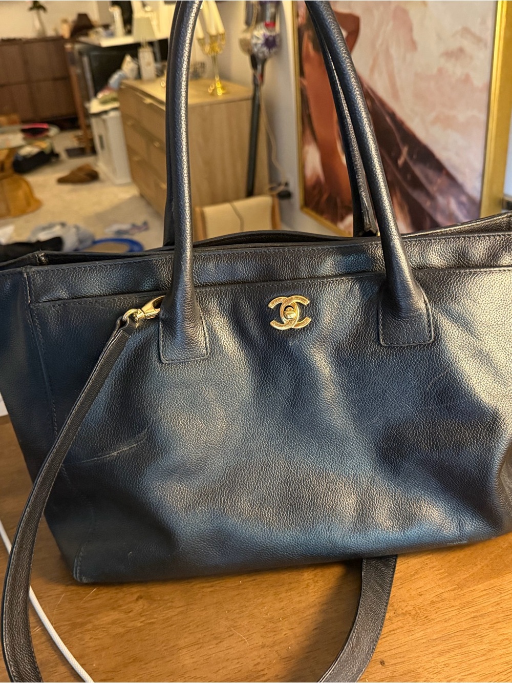 CHANEL Black Leather Tote with Gold CC Hardware